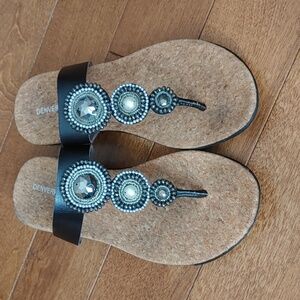 Denver Hayes Leather Bling T Strap Embellished Sandals